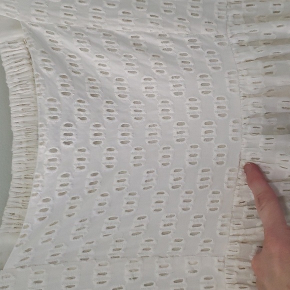 Monsoon and Beyond Women Midi Dress Large Ivory Tier Eyelet Puff Sleeve Pockets - Picture 8 of 16